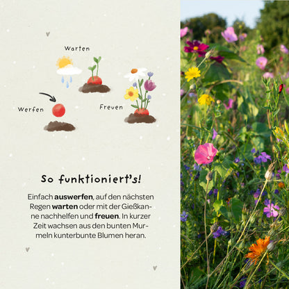 5 Blumenmurmeln im Tütchen zur Einschulung "Endlich Schulkind"