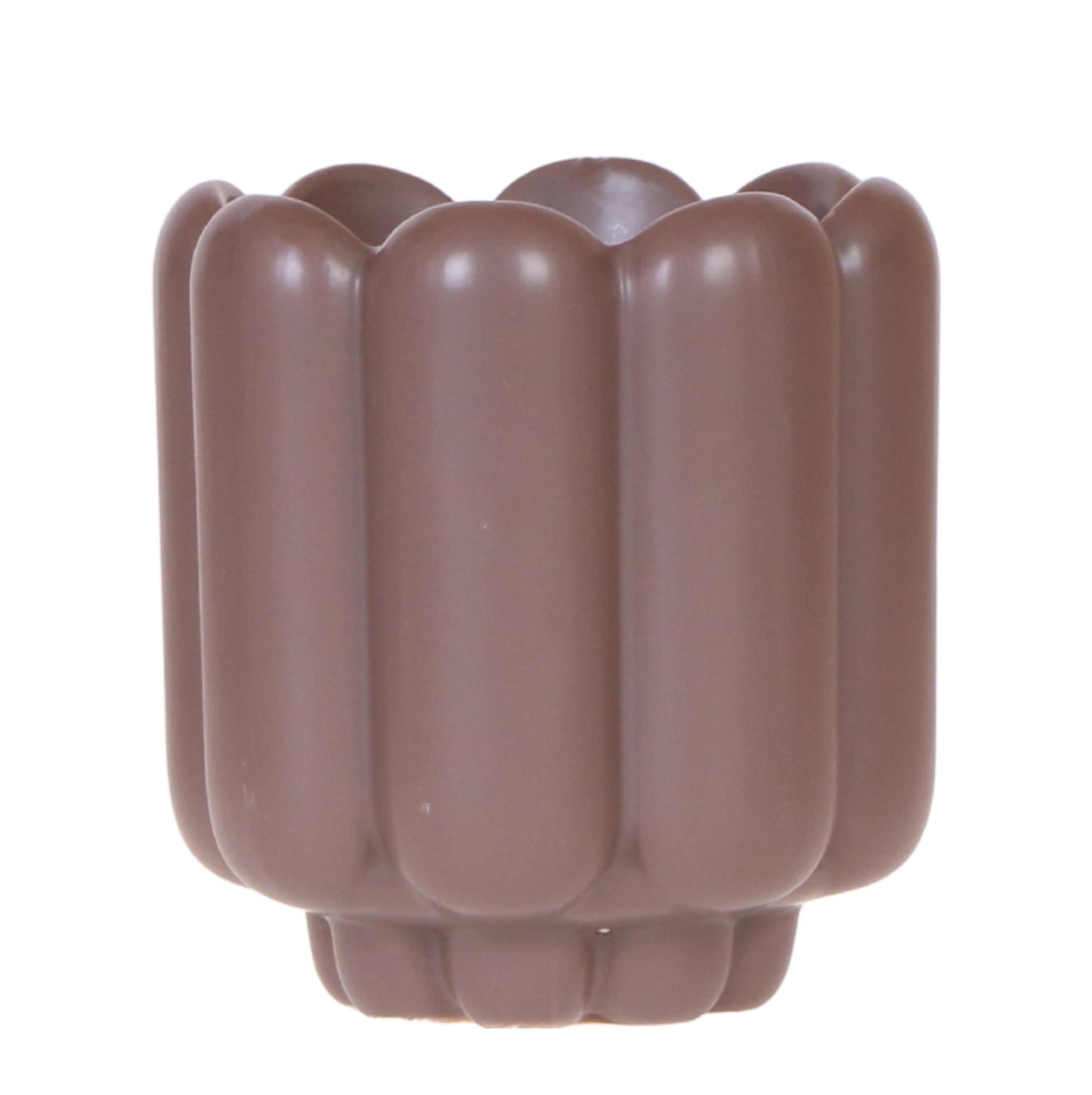 Retro Pflanztopf – Brown – Ø9cm – Dekorativer Übertopf aus Keramik – Blumentopf mit Rillenstruktur – Für Orchideen & Grünpflanzen